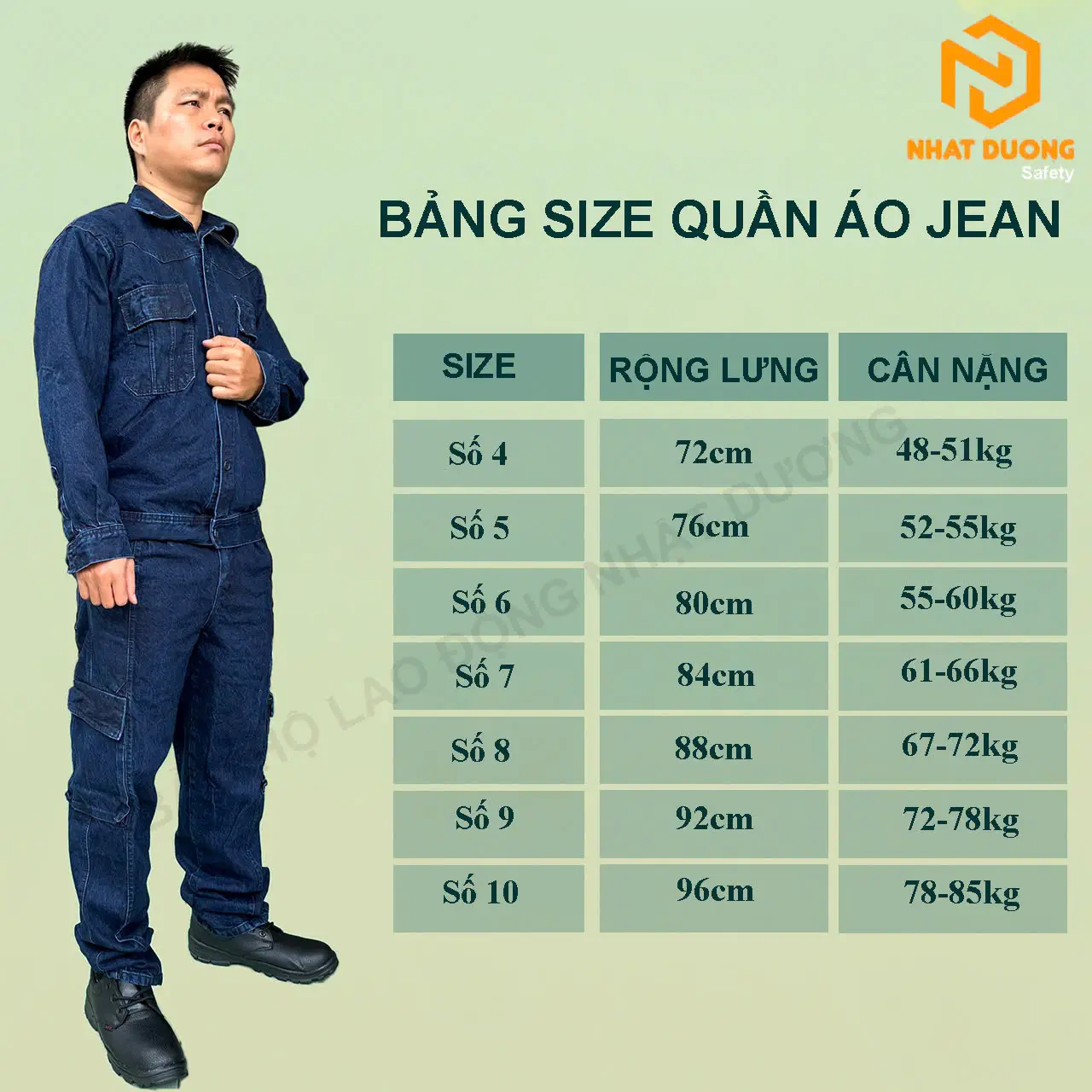 Bảng Size quần áo Jean chuẩn điện lực