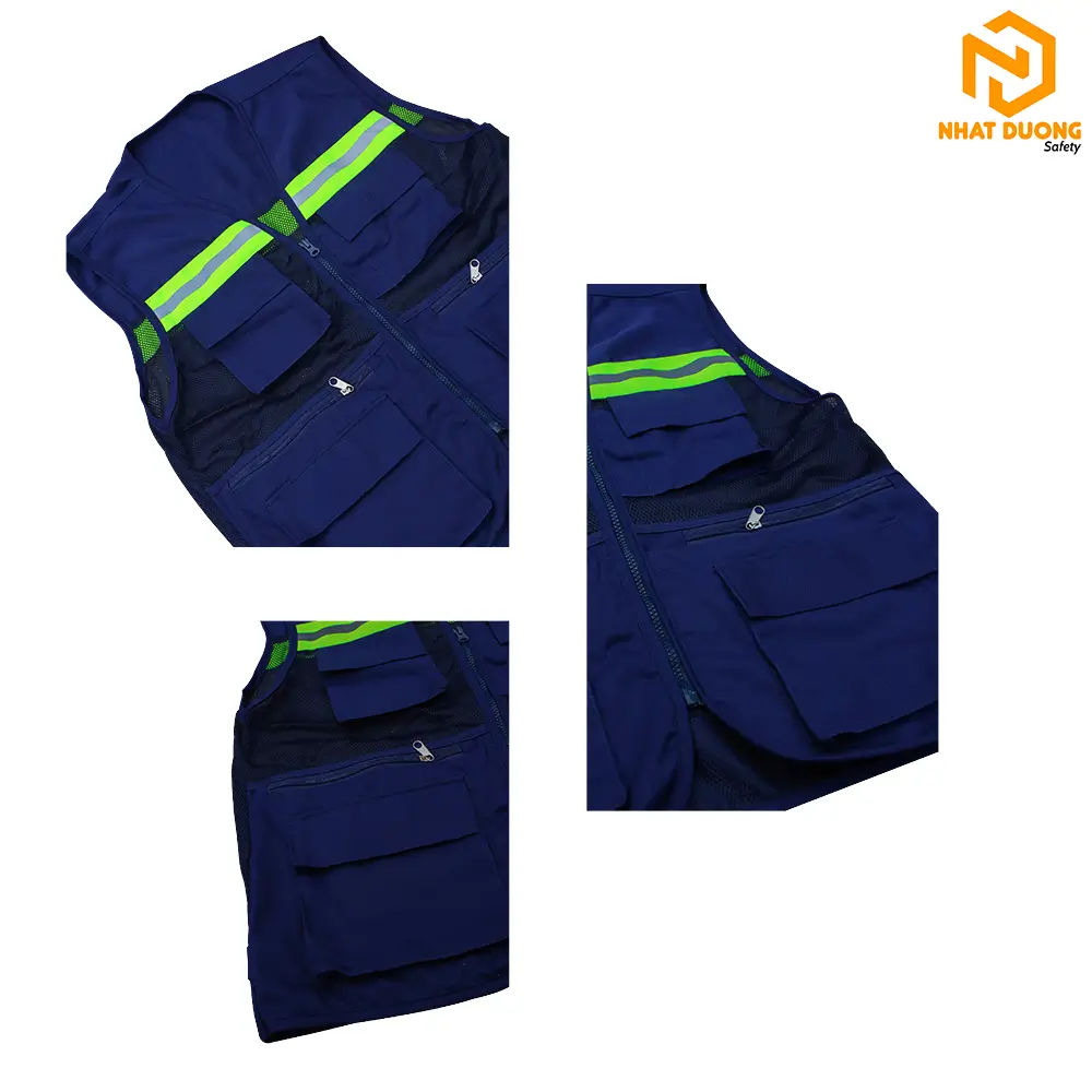 Áo gile phản quang 6 túi màu xanh đen