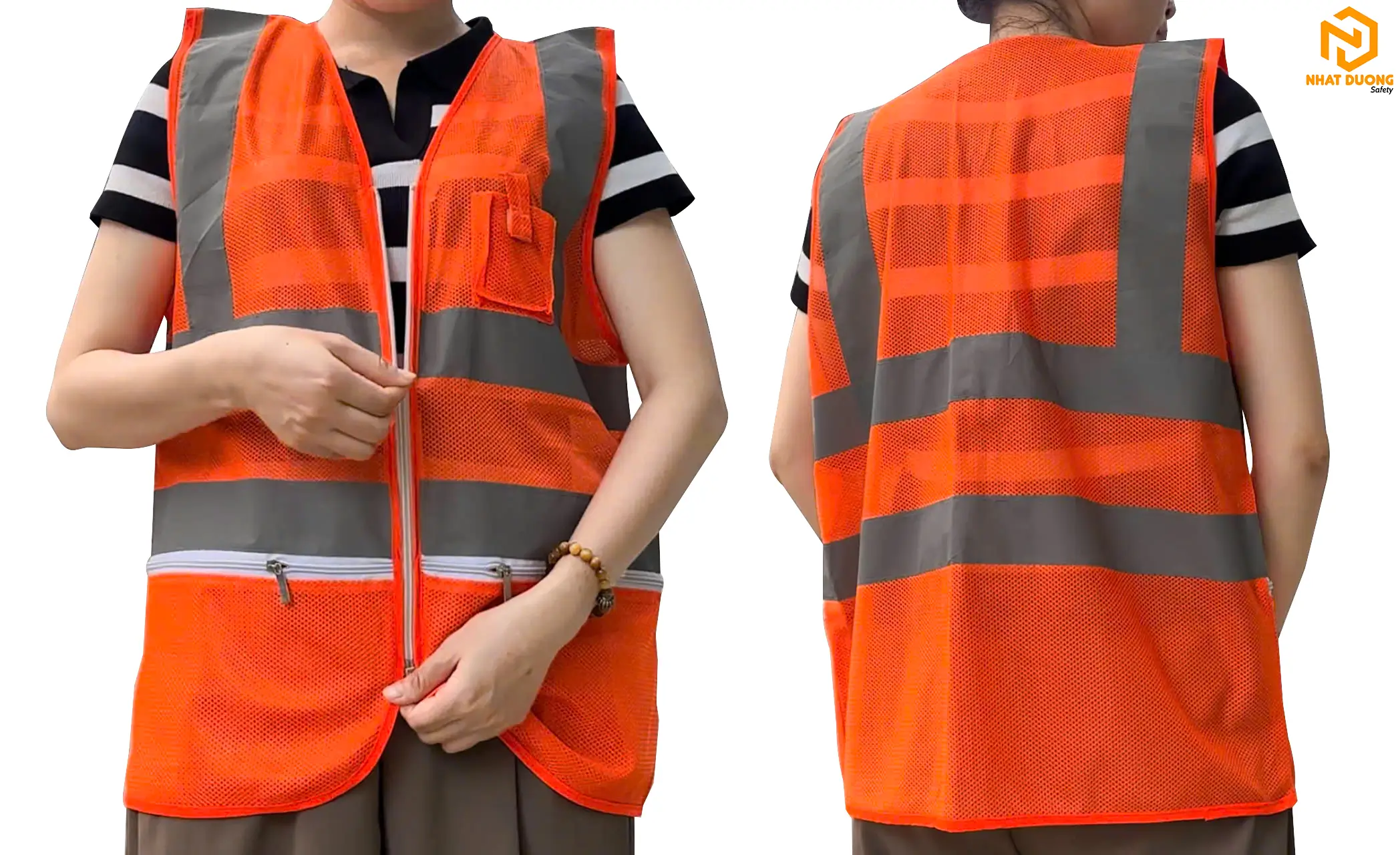 Áo phản quang 3M 4 sọc có túi màu cam