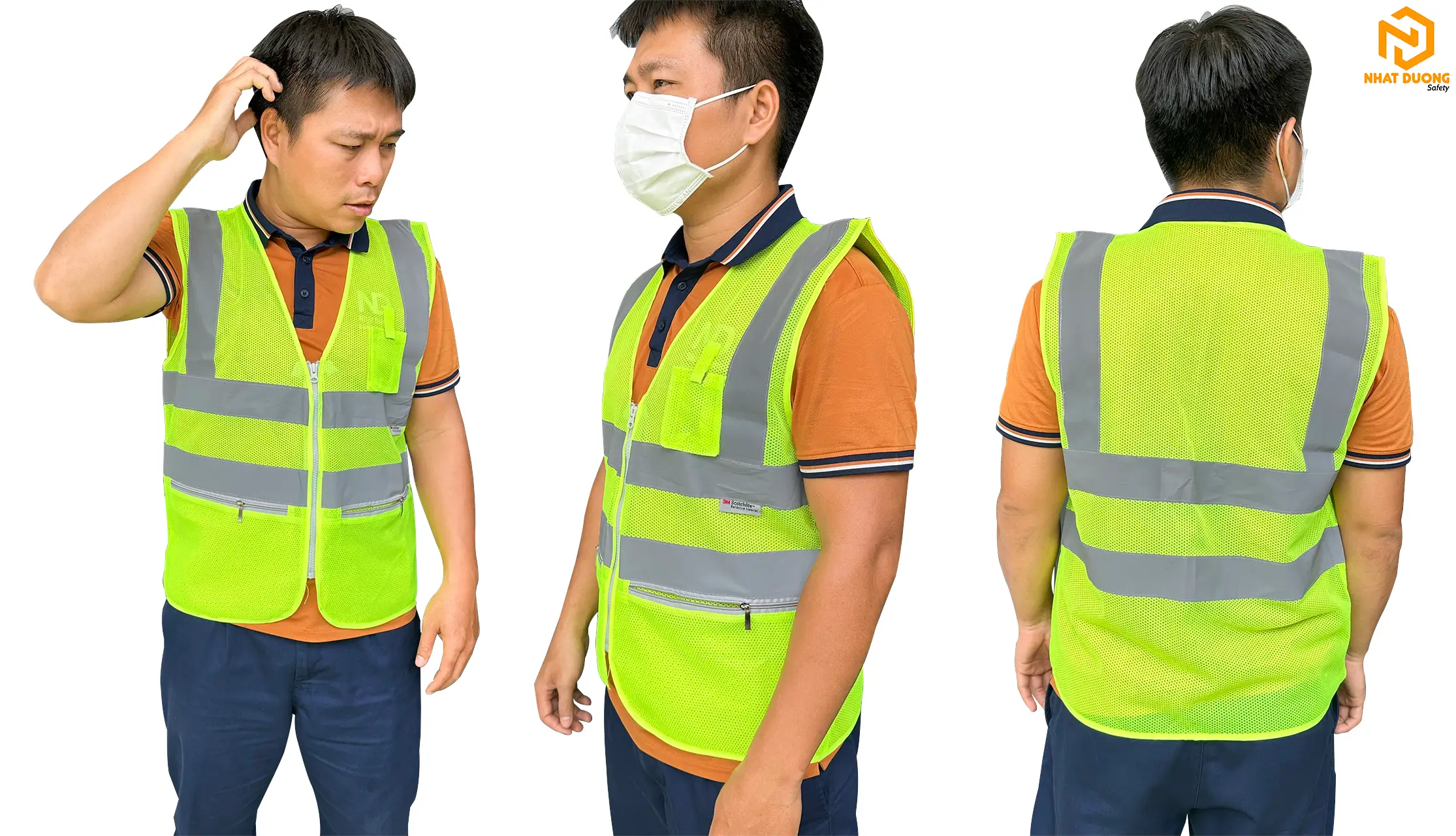 Áo phản quang 3M 4 sọc có túi màu xanh chuối mẫu 2